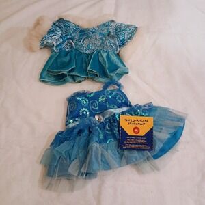 Build-A-Bear Blue Sequin Tulle Dress and Velvet Faux Fur Shrug Set NWT